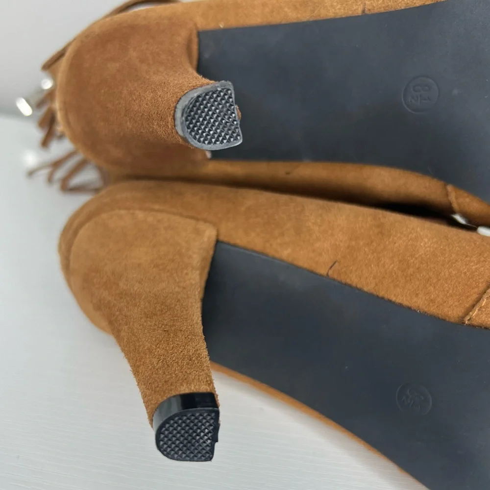 NEW Catherine Malandrino suede leather fringe heeled stiletto boots/festival. - Picture 5 of 14